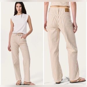 Women’s Rag & Bone Designer High Rise Relaxed Straight Tan Stripe Jeans Size: 24